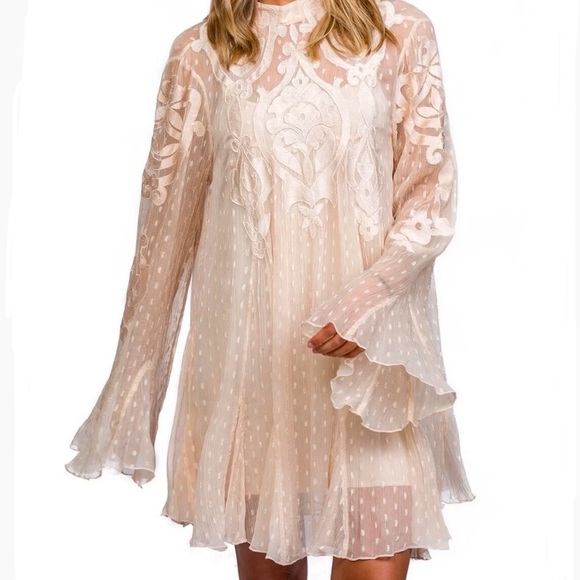 Free People Pink Coquette Bell-Sleeve Mini Dress - Picture 1 of 6